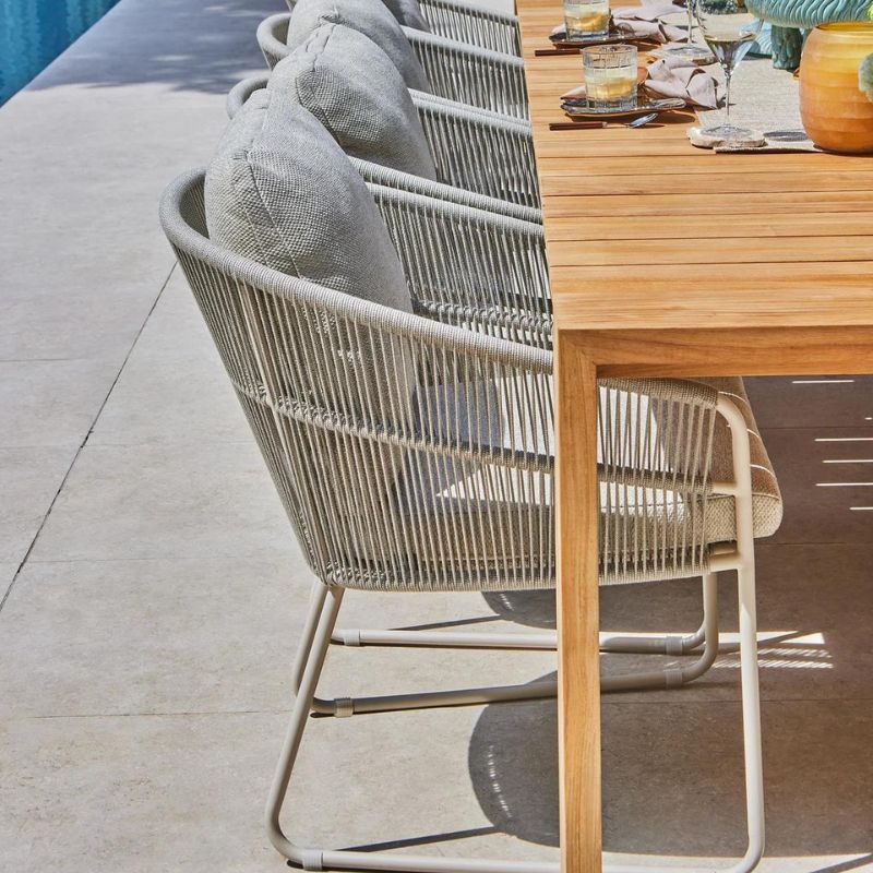 Suns Noli dining stoel, Camel sand frame en  camel sand rope met naturel gravel kussens