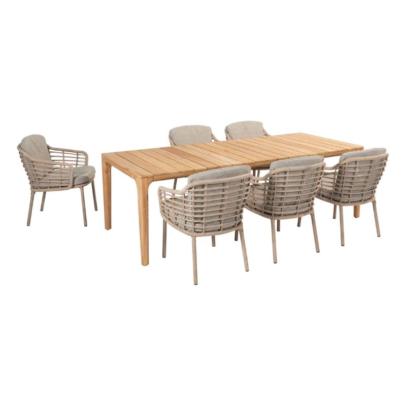 4 Seasons Outdoor Veneto dining antraciet + Montana tafel barrel keramiek terrazzo 240 cm