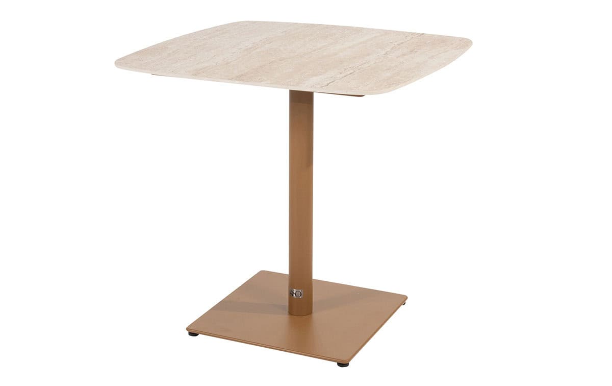 4 Seasons Outdoor Vermont eettafel amber met keramisch travertin tafelblad 75 x 75 cm