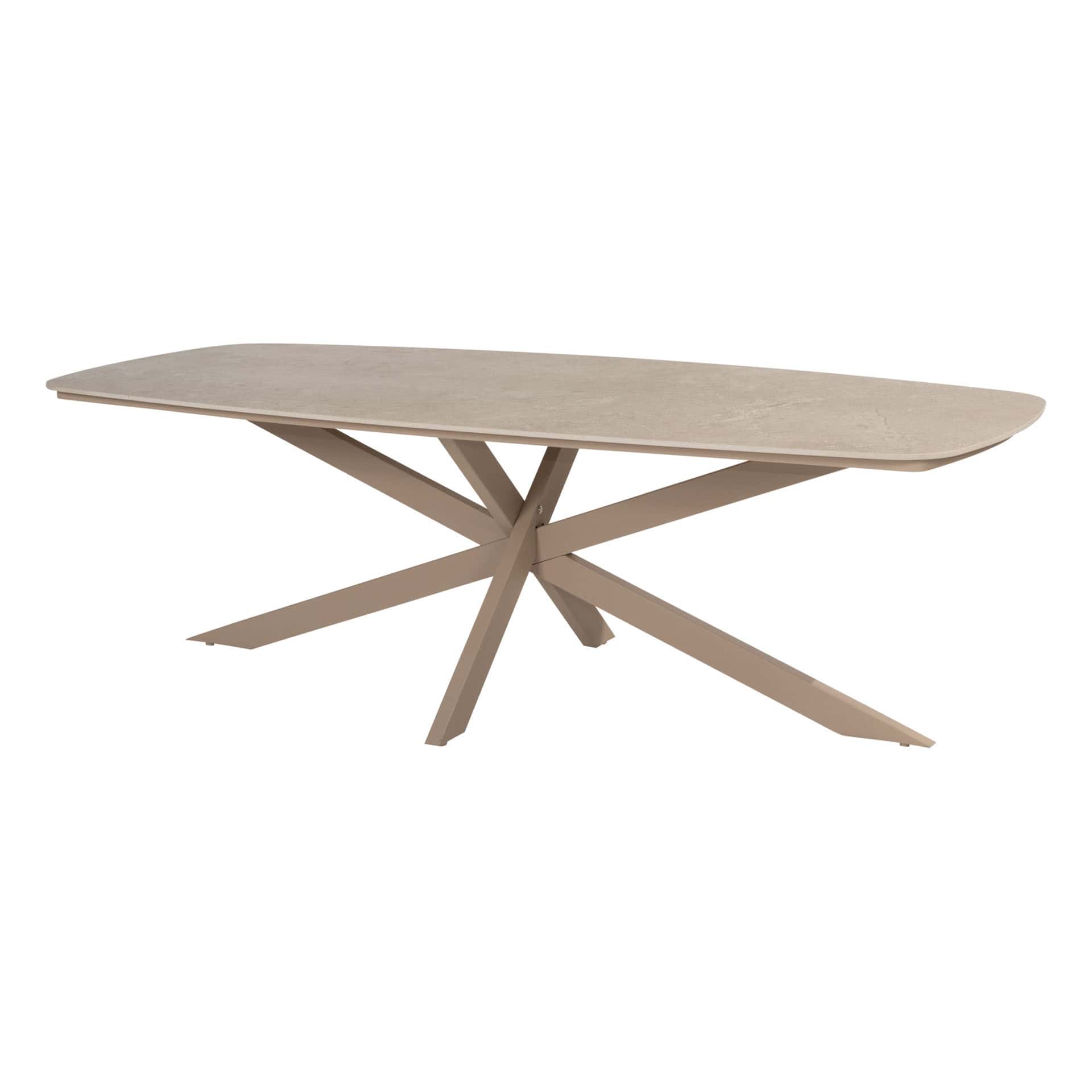 4 Seasons Outdoor Fabrice dining stoel latte + Taste 4SO Prado tafel met keramisch tafelblad barrel latte 240 cm