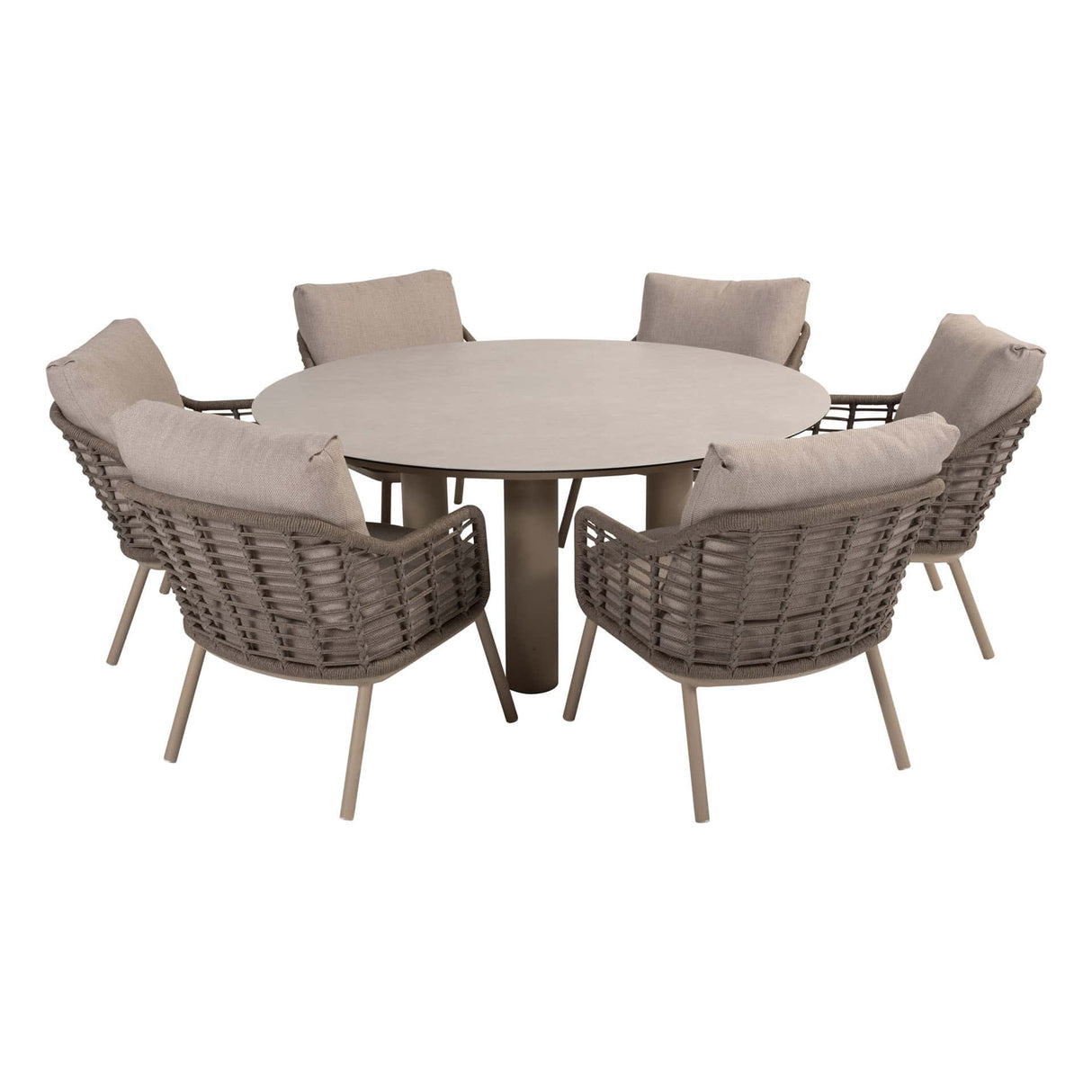 Taste 4SO Puglia low dining stoel + Donato low dining tafel 160 Ø cm latte