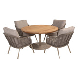 Taste 4SO Puglia low dining stoel + Saba low dining teak tafel 130 Ø cm latte
