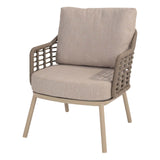 Taste 4SO Puglia low dining stoel + Saba low dining teak tafel 130 Ø cm latte