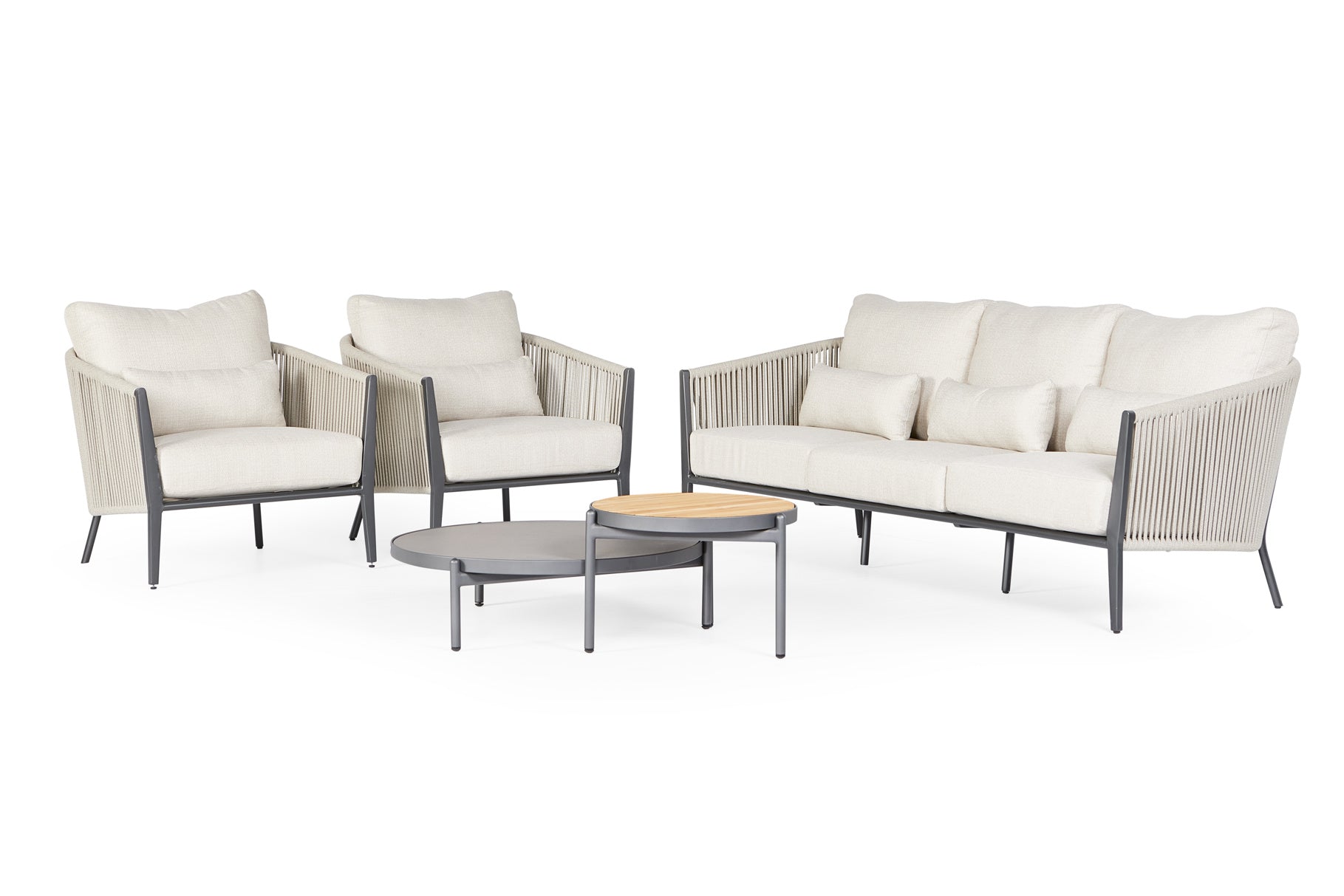 Suns Avero Sofa set Mat Royal Grey 1x bank 2x fauteui tafelset - naturel mixed weave kussens