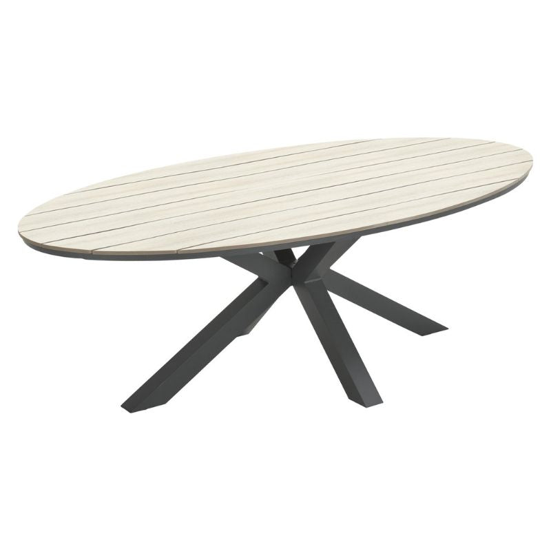 Garden Impressions Edison dining tafel ovaal 180x115xH75cm light teak polywood blad, carbon black frame