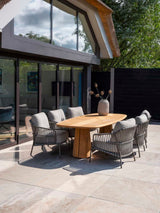 4 Seasons Outdoor Capalbio low dining stoel + Taste 4SO Capri low dining tafel barrel-vorm teak 240 cm