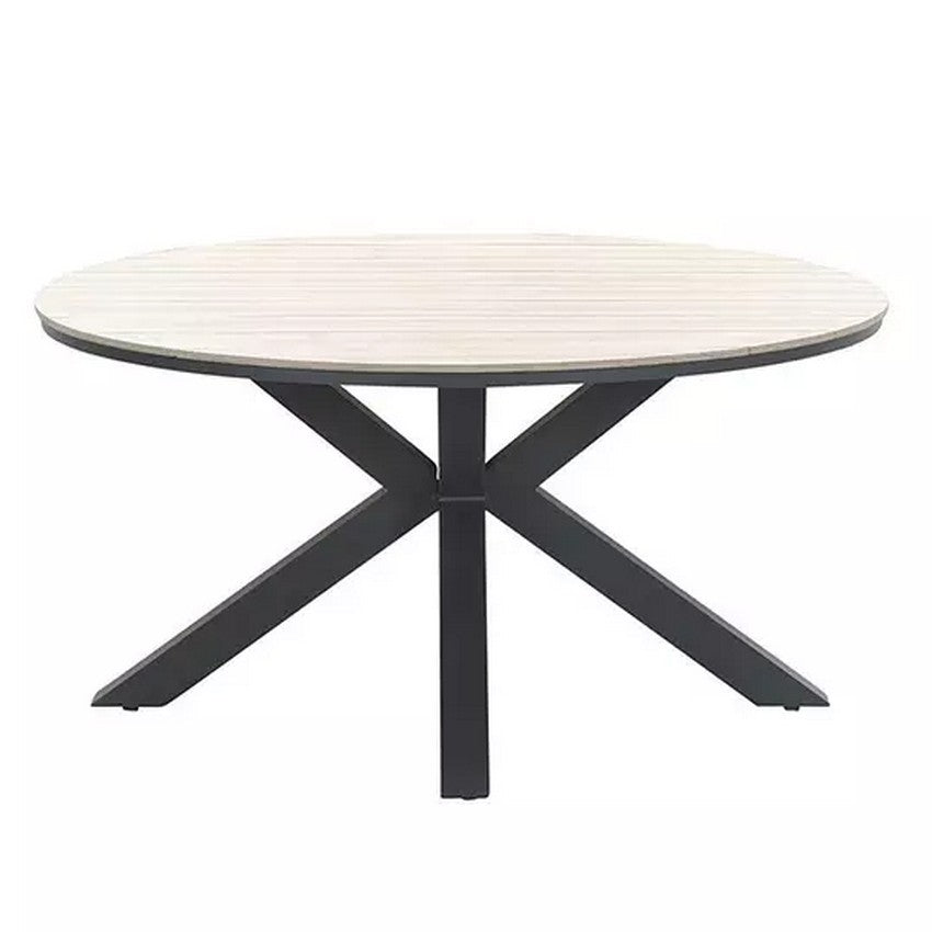 Garden Impressions Edison dining tafel 148cm rond light teak polywood blad, carbon black frame