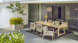 4 Seasons Outdoor Julia low dining + Taste 4SO Noah low dining brushed teak tafel 300 cm