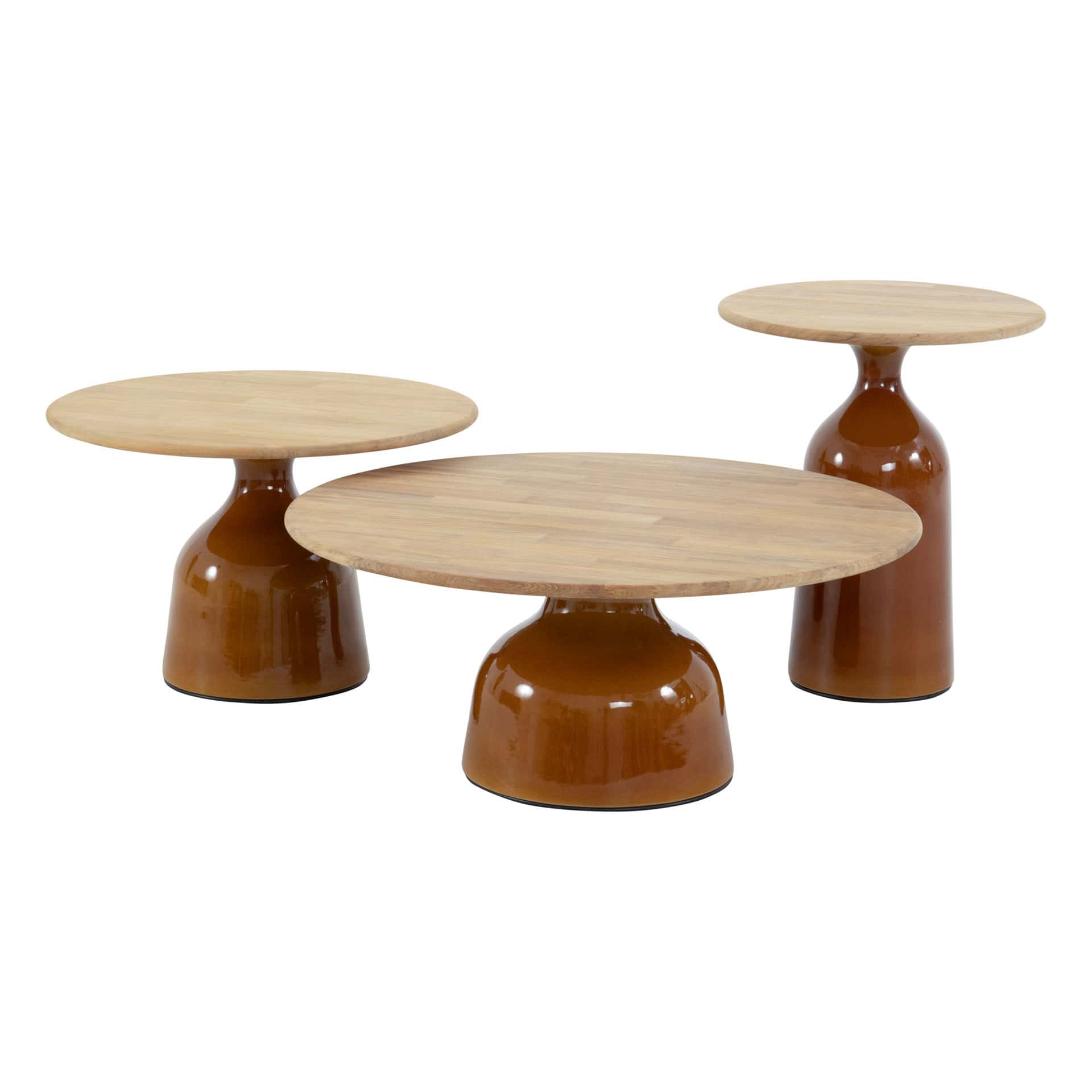 4 Seasons Outdoor June salontafel caramel met teak tafelblad 80 cm Ø (H 35)
