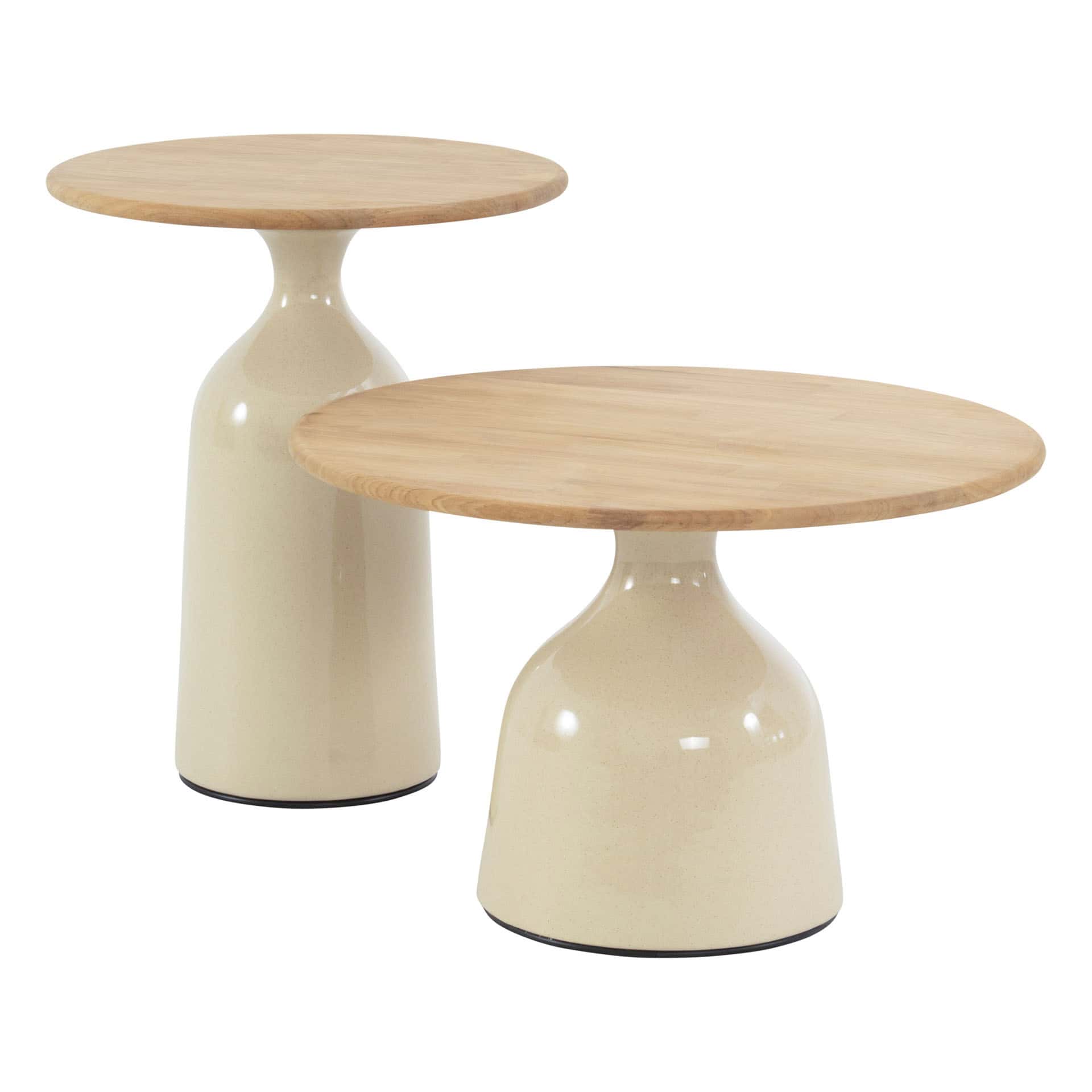 4 Seasons Outdoor June salontafel creme met teak tafelblad 45 cm Ø (H 55)