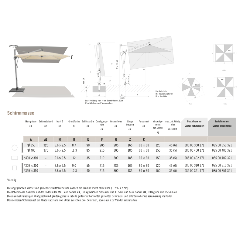 Glatz Sombrano S+ 400x300cm antraciet frame, Taupe doek