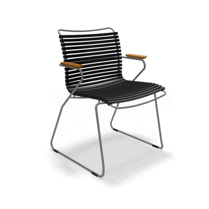 Houe CLICK Dining Chair with armrests in bamboo Black lamellas. Powder coated grey metal