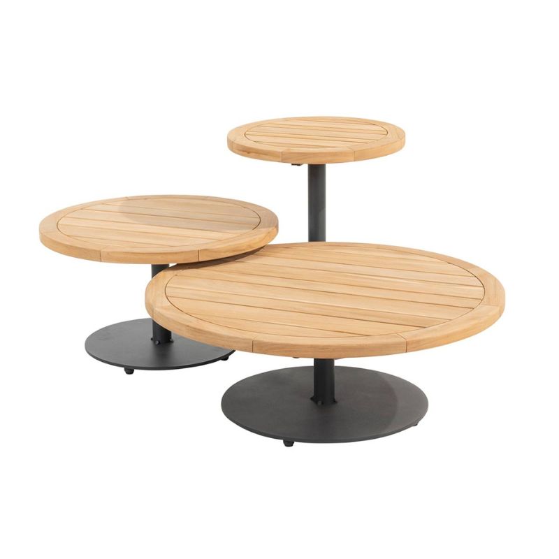 4 Seasons Outdoor Volta teak bijzettafel centrale poot antraciet 45 cm. Ø (H 55)