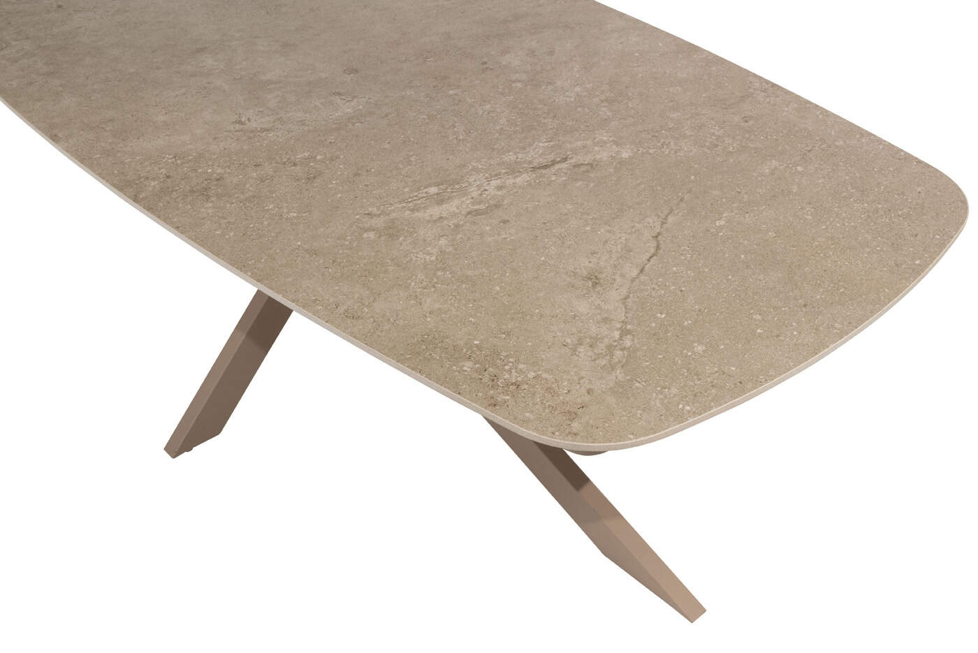 4 Seasons Outdoor Fabrice dining stoel latte + Taste 4SO Prado tafel met keramisch tafelblad barrel latte 240 cm