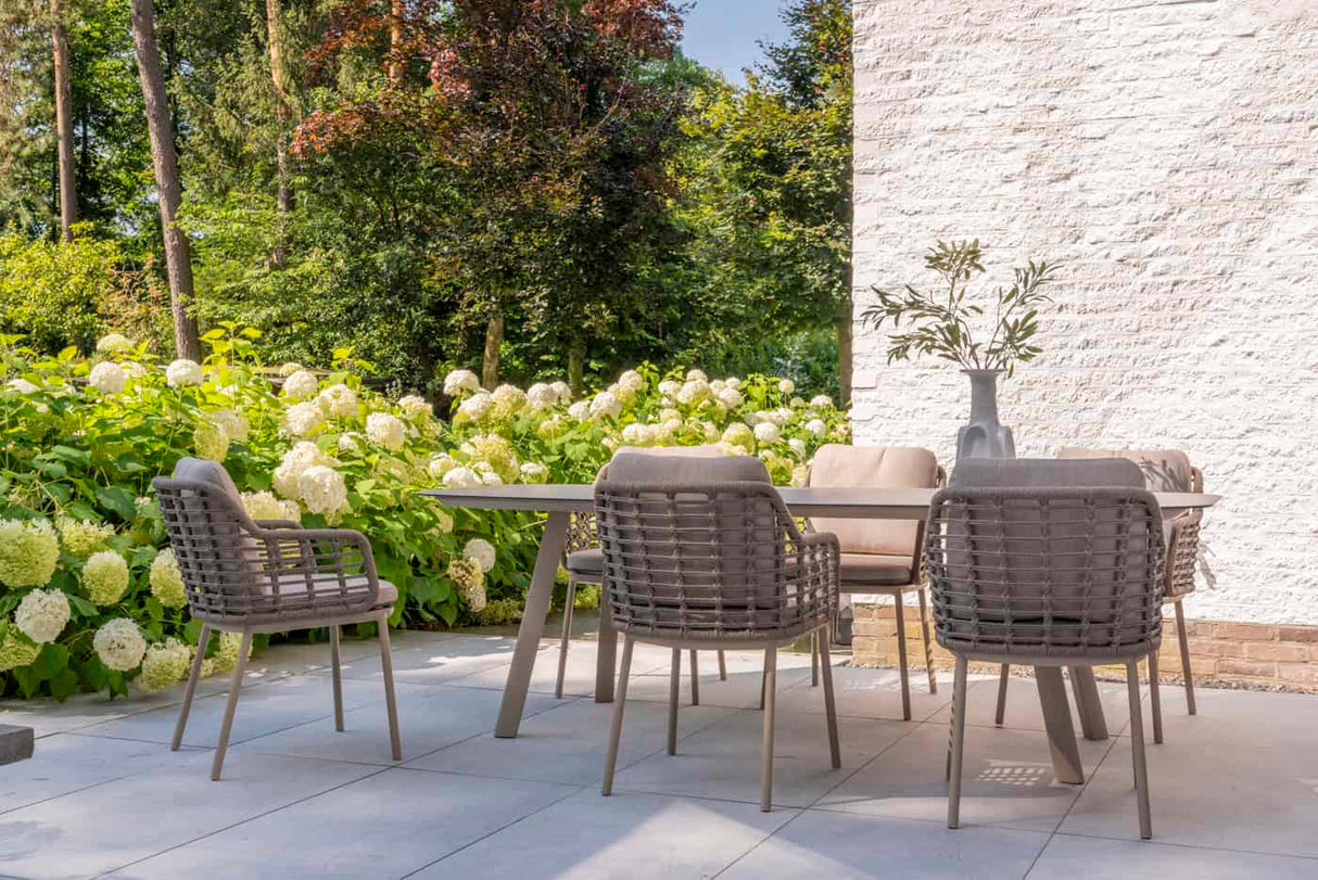 Taste 4SO Puglia dining stoel + Manolo tafel latte met geprint keramiek tafelblad 240 cm