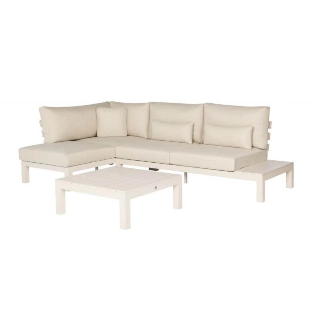 Suns Vita Loungeset L-part links en rechts hoekdeel en bijpassende tafel camel sand