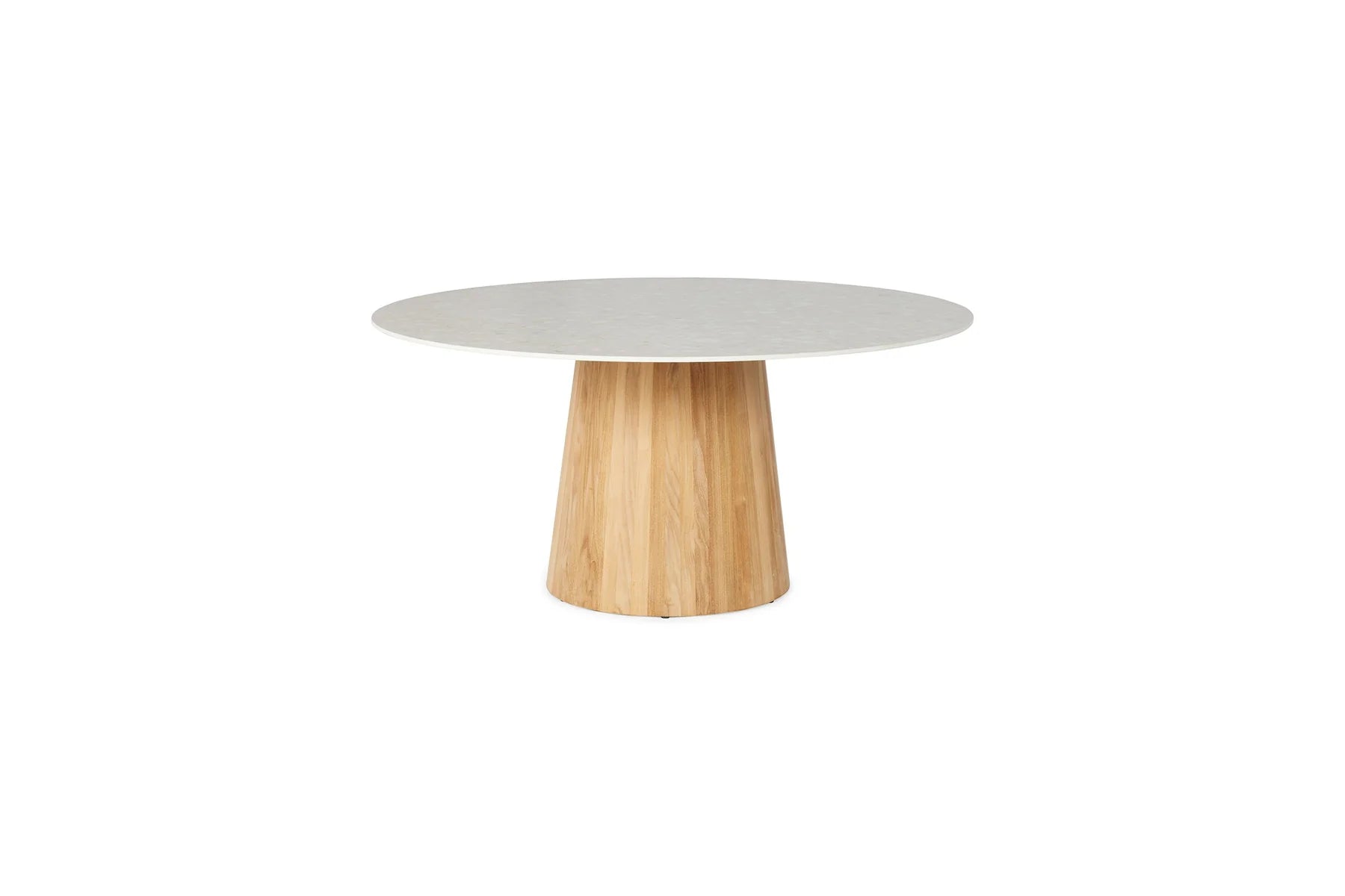 SUNS Sorolo dining tafel 160cm rond Natural new teak | terrazzo light taupe neoltih