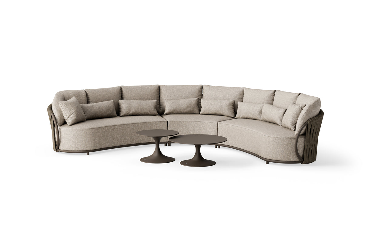 Suns Vivaro hoekbank Bronze – Clouded rope – Pebble desert Bouclé met Nova loungetafels