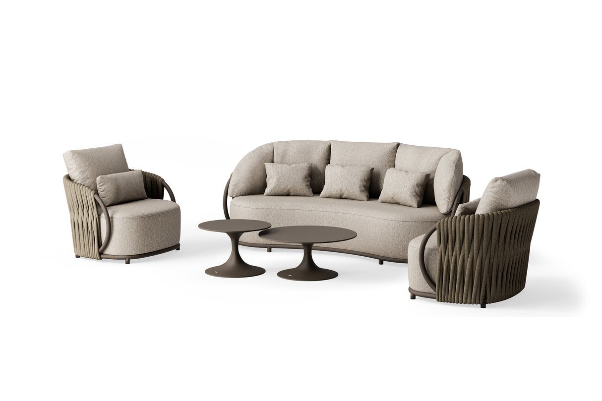 Suns Vivaro Sofa Set Bronze – Clouded rope – Pebble desert Bouclé met Nova tafels