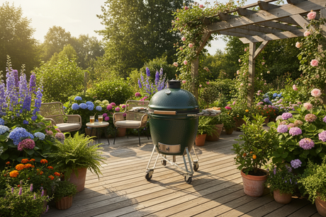 kamado op zomerse tuin vlonder