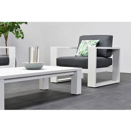 Garden Impressions Cube lounge set 4-delig wit 2x fauteuil 1x bank 230cm 1x salontafel 140x72 mat wit