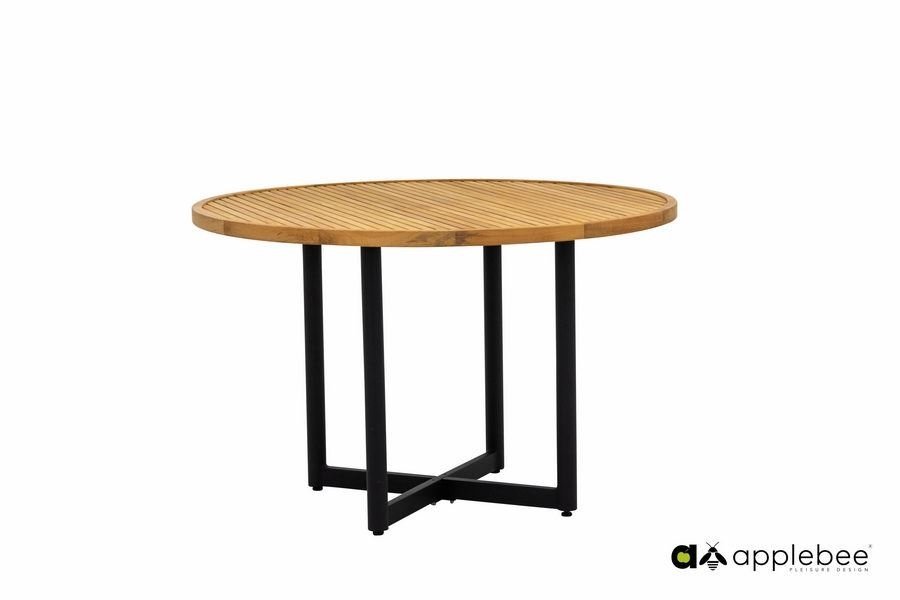 Applebe Jakarta dining table dia. 120, base alu Black, top SVLK teak Natural