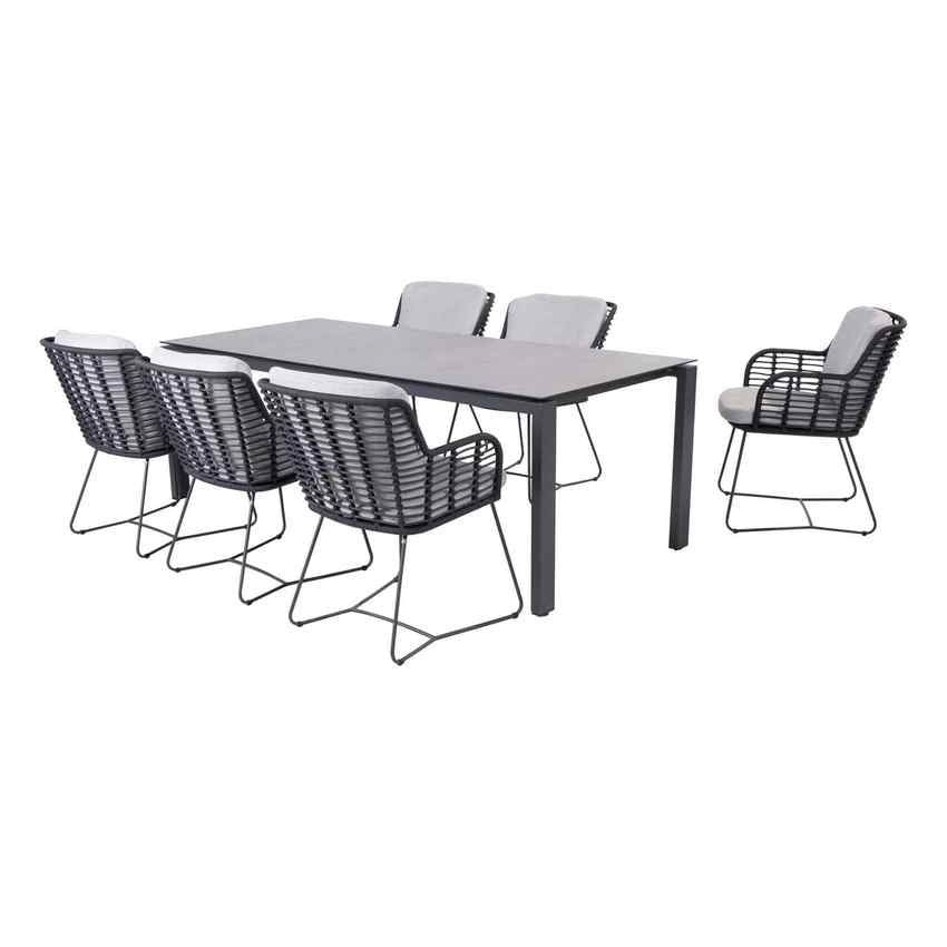 4 Seasons Outdoor 7-delige dining set Fabrice met tafel Goa HPL Antraciet/Donker grijs