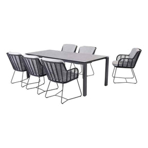 4 Seasons Outdoor 7-delige dining set Fabrice met tafel Goa HPL Antraciet/Donker grijs